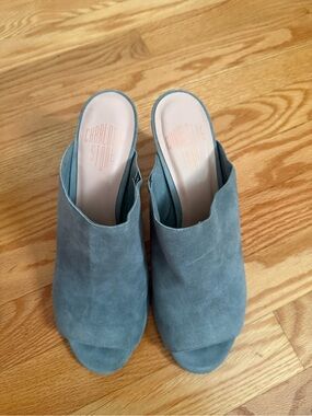 Charlotte Stone Suede Open-Toe Slide Mules in Slate